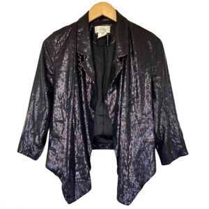 3/$15 Costa Blanca Black Sequin Open Front Blazer S